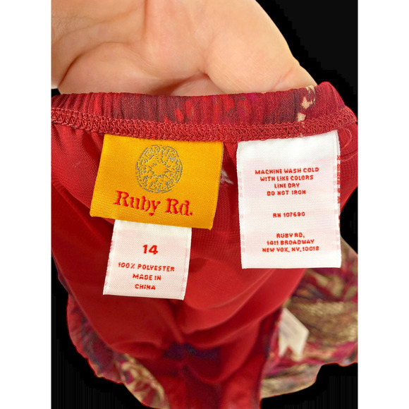 Ruby Rd Maxi Skirt Crinkle Pull On Long Red Tan Romantic Boho Western Y2K New 14 - Picture 6 of 9